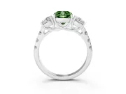Fancy Green Cushion Cut Diamond Three-Stone Ring Set in Silver with Pavé Band