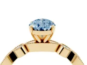 Fancy Blue Pear Cut Diamond Solitaire Engagement Ring Set in Yellow gold with Milgrain Bezel Accent Band