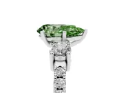 Fancy Green Three-Stone Pear Cut Diamond Pavé Band Ring Set in Platinum with Prong Setting