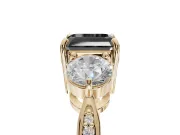 Fancy Black Asscher Cut Lab-Grown Diamond Three-Stone Ring Set in Yellow Gold with Channel-Set Band and Prong Setting