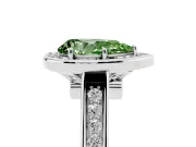 Fancy Green Pear Cut Diamond Halo Solitaire Ring Set in White gold with Pavé Band and Bezel Setting