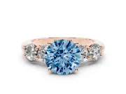 Round Five Stone Engagement Ring Setting for a Fancy Blue Lab-Grown Diamond | Plain Band | Rose Gold