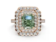 Radiant Cut Double Halo Engagement Ring Setting for a Fancy Green Lab-Grown Diamond | Pave Shoulders | Rose Gold