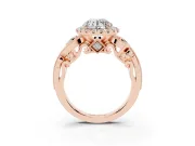 Round Vintage Milgrain Halo Engagement Ring Setting | Bezel Shoulder Accents | Rose Gold