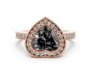 Heart-Shaped Double Milgrain Halo Engagement Ring Setting for a Black Center | Pavé Band | Rose Gold
