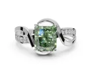 Radiant Cut Bypass Solitaire Engagement Ring Setting for a Fancy Green Lab-Grown Diamond | Pavé Strands | White Gold