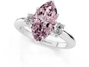 Fancy Pink Three-Stone Marquise Cut Diamond Ring Set in Platinum with Prong Setting and Plain Band