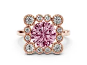 Round Milgrain Cluster Halo Engagement Ring Setting for a Fancy Pink Lab-Grown Diamond | Plain Band | Rose Gold