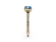 Fancy Blue Princess Cut Diamond Pavé Solitaire Ring Set in Yellow gold with Round Band and Prong Setting