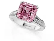 Asscher Cut Split Shank Engagement Ring Setting for a Fancy Pink Lab-Grown Diamond | Pave Band | Sterling Silver