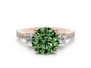 Fancy Green Three-Stone Round Cut Diamond Pavé Band Ring Set in Rose gold with Prong Setting