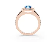 Cushion Cut Pave Halo Engagement Ring Setting for a Fancy Blue Lab-Grown Diamond | Pave Band | Rose Gold