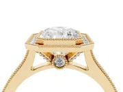 Radiant Cut Vintage Milgrain Halo Engagement Ring Setting | Bezel Head | Yellow Gold