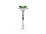 Oval Raised Halo Engagement Ring Setting for a Fancy Green Lab-Grown Diamond | Pave Band | Platinum