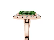 Fancy Green Emerald Cut Halo Round Diamond Solitaire Ring Set in Rose gold with Pavé Band and Prong Setting