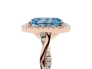 Emerald Cut Twist Halo Engagement Ring Setting for a Fancy Blue Lab-Grown Diamond | Rose Gold