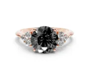 Round Cluster Accent Engagement Ring Setting for a Black Center | Plain Band | Rose Gold