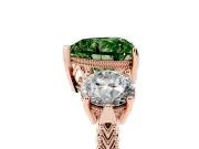 Heart-Shaped Vintage Three Stone Engagement Ring Setting for a Fancy Green Lab-Grown Diamond | Milgrain Band | Rose Gold