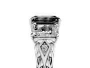 Emerald Cut Three Stone Engagement Ring Setting for a Black Center | Braided Band | Sterling Silver