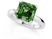 Fancy Green Asscher Cut Diamond Solitaire Ring Set in Silver with Prong Head and Smooth Polished Band