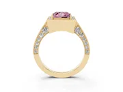 Princess Cut Milgrain Halo Engagement Ring Setting for a Fancy Pink Lab-Grown Diamond | Side Stones | Yellow Gold