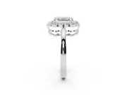 Emerald Cut Scalloped Cluster Halo Engagement Ring Setting | Plain Band | Sterling Silver