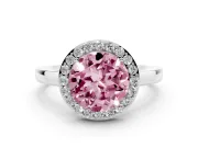 Round Thin Halo Engagement Ring Setting for a Fancy Pink Lab-Grown Diamond | Plain Band | Platinum