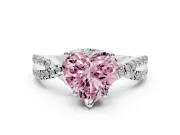Heart-Shaped Twisted Pave Engagement Ring Setting for a Fancy Pink Lab-Grown Diamond | Split Shank | Sterling Silver