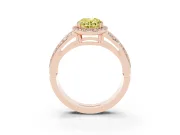 Fancy Yellow Oval Cut Diamond Halo Ring Set in Rose gold with Double Pavé Split Shank