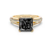 Princess Cut Split Shank Engagement Ring Setting for a Black Center | Pavé Band | Yellow Gold