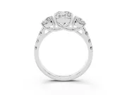 Cushion Cut Diamond Three-Stone Ring Set in Platinum with Pavé Band