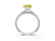 Fancy Yellow Heart Cut Diamond Solitaire Milgrain Engraved Band Set in Platinum with Prong Setting
