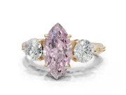 Marquise Three Stone Engagement Ring Setting for a Fancy Pink Lab-Grown Diamond | Tapered Pave Band | Yellow Gold