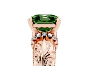 Fancy Green Asscher Cut Diamond Filigree Halo Engagement Ring Set in Rose gold with Prong Setting