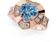 Heart-Shaped Milgrain Sectioned Halo Engagement Ring Setting for a Fancy Blue Lab-Grown Diamond | Rose Gold
