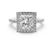 Princess Cut Diamond Pavé Band Halo Engagement Ring Set in White gold with Prong Setting