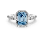 Emerald Cut Halo Pavé Engagement Ring Setting for a Fancy Blue Lab-Grown Diamond | White Gold