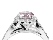 Oval Halo Pavé Engagement Ring Setting for a Fancy Pink Lab-Grown Diamond | Narrow Split Shank | Platinum