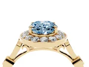 Oval Halo Engagement Ring Setting for a Fancy Blue Lab-Grown Diamond | Bezel Stations | Yellow Gold