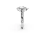 Pear Cut Diamond Halo Ring Set in Platinum with Round Accent Halo, Pavé Band and Prong Setting