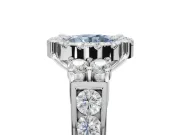 Round Halo Engagement Ring Setting for a Fancy Blue Lab-Grown Diamond | Side Clusters | White Gold