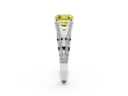 Fancy Yellow Asscher Cut Diamond Split Shank Ring Set in Platinum with Pavé Band and Prong Setting