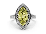 Fancy Yellow Marquise Cut Diamond Halo Solitaire Ring Set in Silver with Pavé Band and Bezel Setting