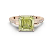 Asscher Cut Vintage Cathedral Engagement Ring Setting for a Fancy Yellow Lab-Grown Diamond | Carved Band | Rose Gold