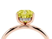 Fancy Yellow Cushion Cut Diamond Solitaire Engagement Ring Set in Rose gold with Prong Setting and Polished Band