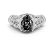 Pear-Shaped Vintage Milgrain Engagement Ring Setting for a Black Center | Hidden Halo | White Gold