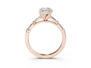 Cushion Cut Diamond Solitaire Set in Rose gold with Side Baguettes and Channel Set Band