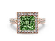 Princess Cut Milgrain Halo Engagement Ring Setting for a Fancy Green Lab-Grown Diamond | Side Stones | Rose Gold