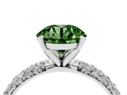 Fancy Green Round Cut Diamond Solitaire Ring Set in Silver with Prong Setting and Pavé-Set Band