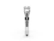 Cushion Cut Diamond Three-Stone Ring Set in Silver with Textured Band